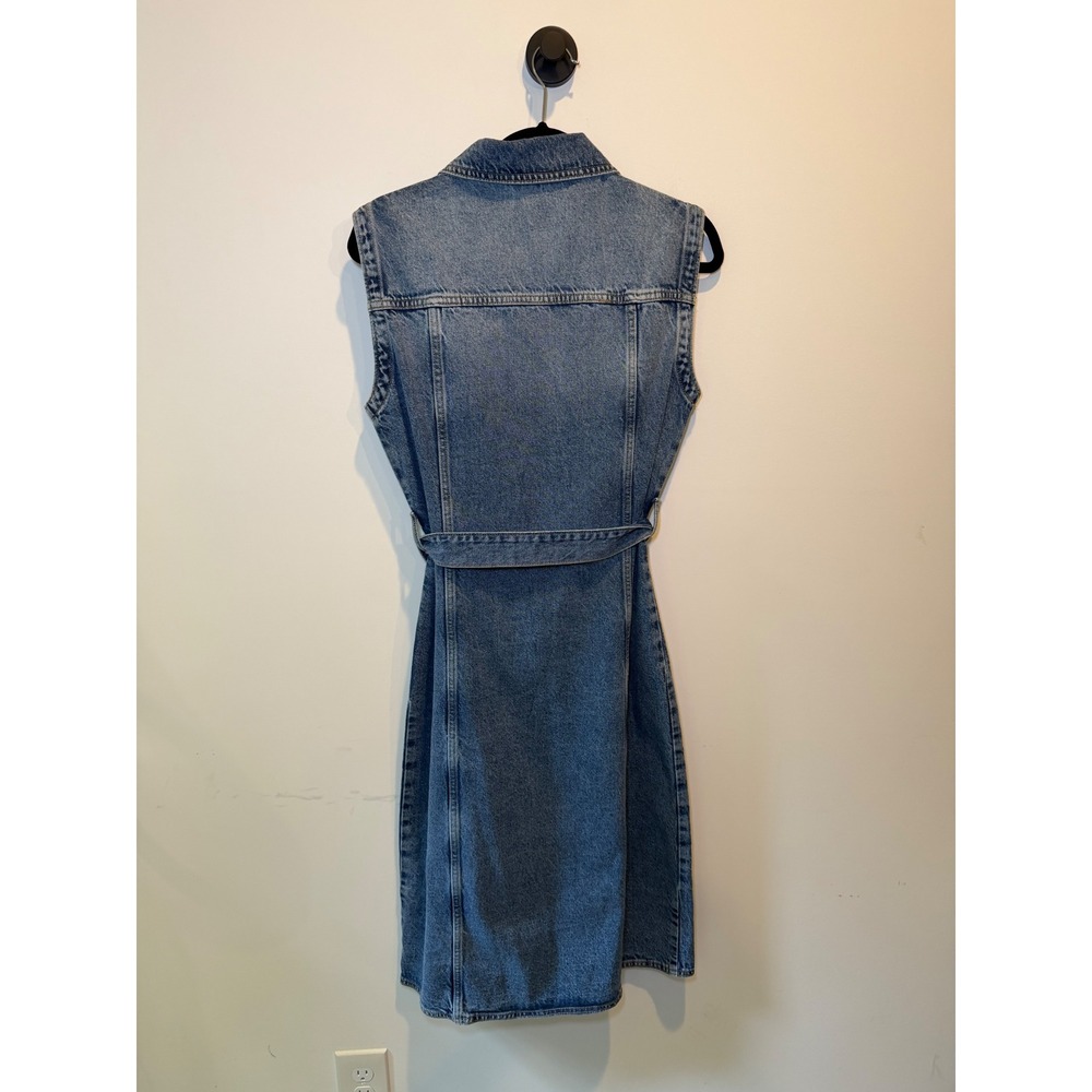 Zara Womens Blue Denim Sleeveless Button Front Belted Midi Dress Large - Picture 5 of 7